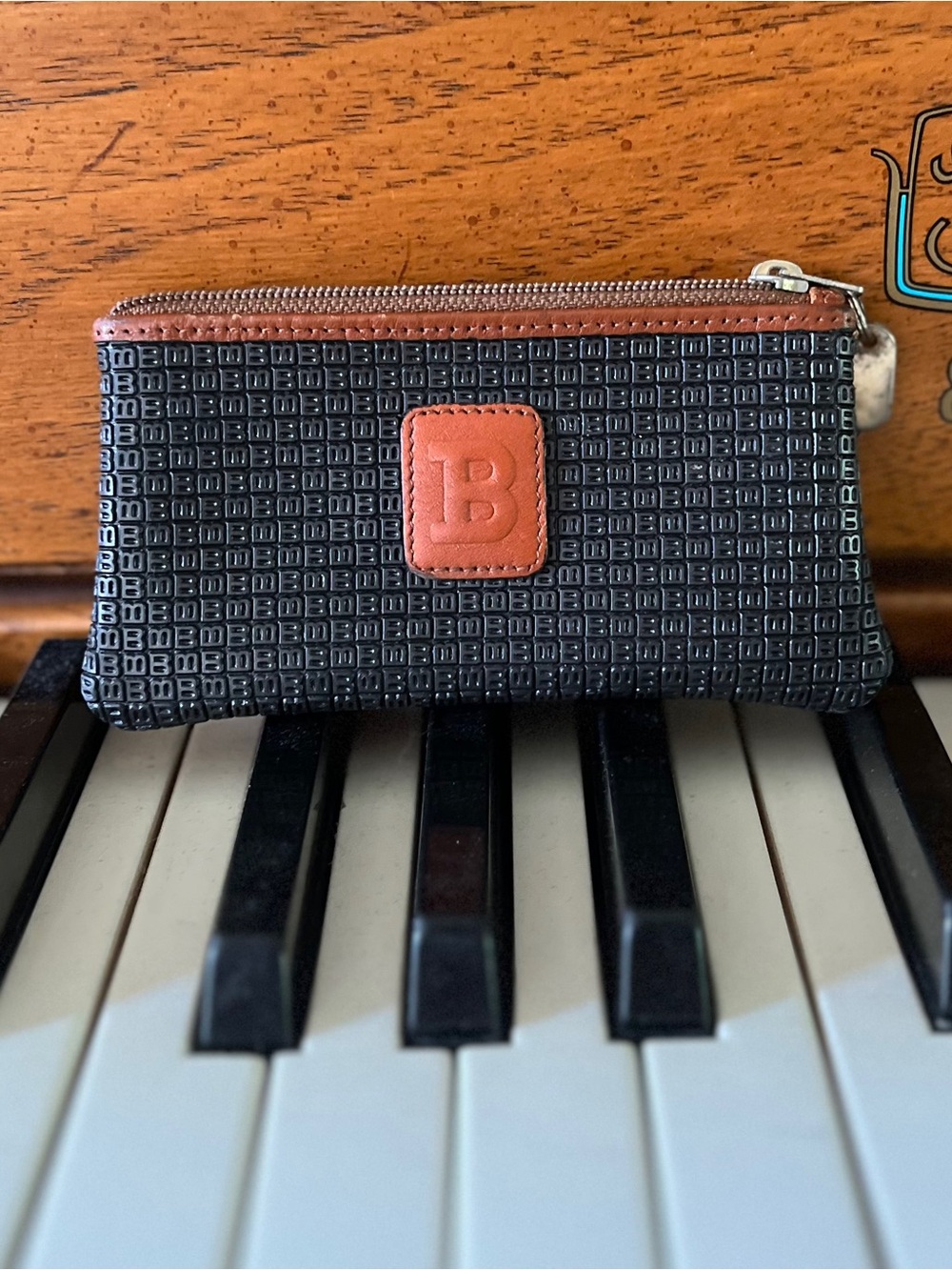 Vintage Bally Made in Italy Black Embossed “B” Monogram Coin Pouch